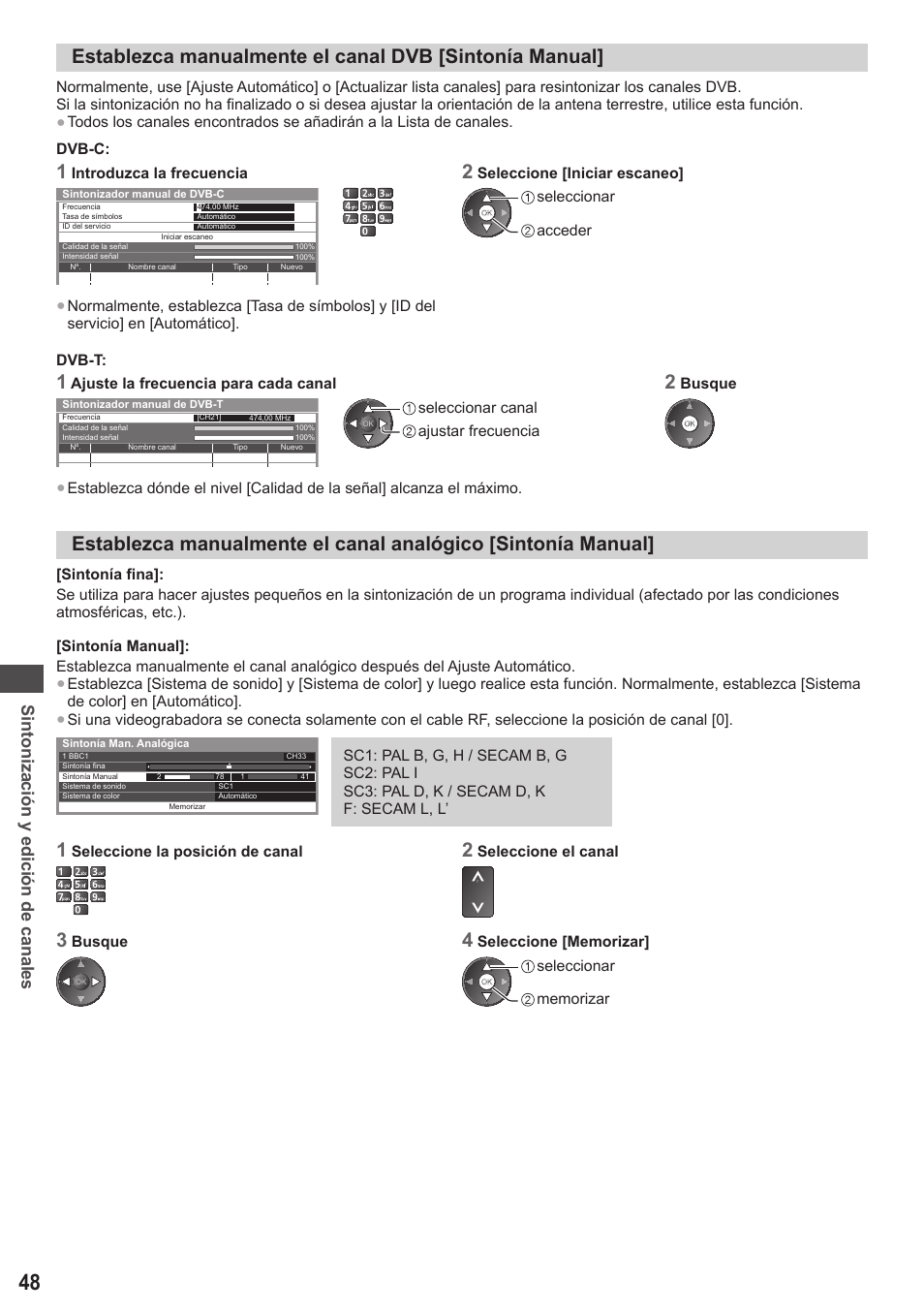 Sintonización y edición de canales | Panasonic TXL42ET5E User Manual | Page 48 / 104