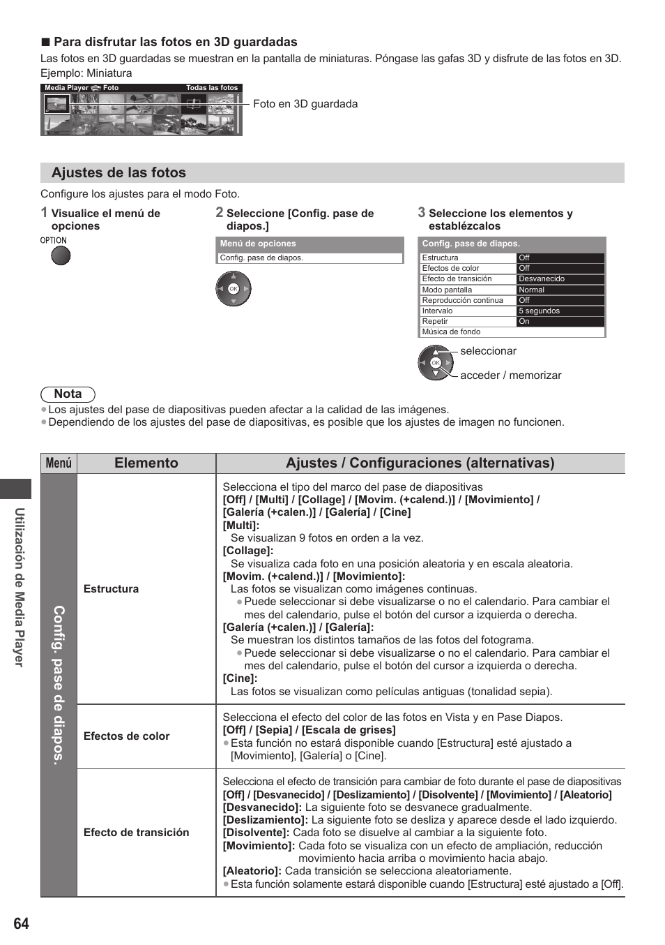 Ajustes de las fotos | Panasonic TXL42ET5E User Manual | Page 64 / 104