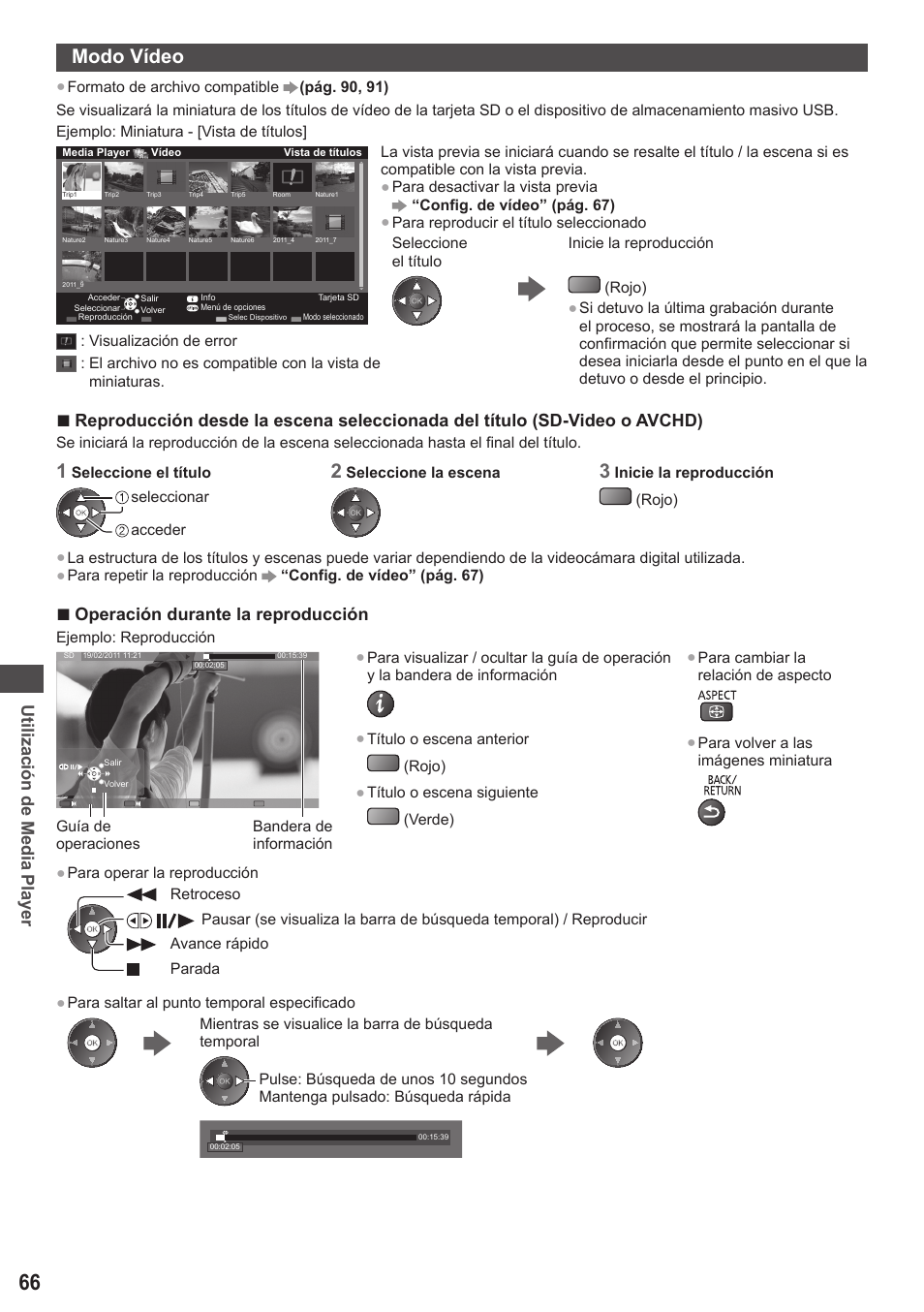 Modo vídeo, Utilización de media player, Operación durante la reproducción | Panasonic TXL42ET5E User Manual | Page 66 / 104