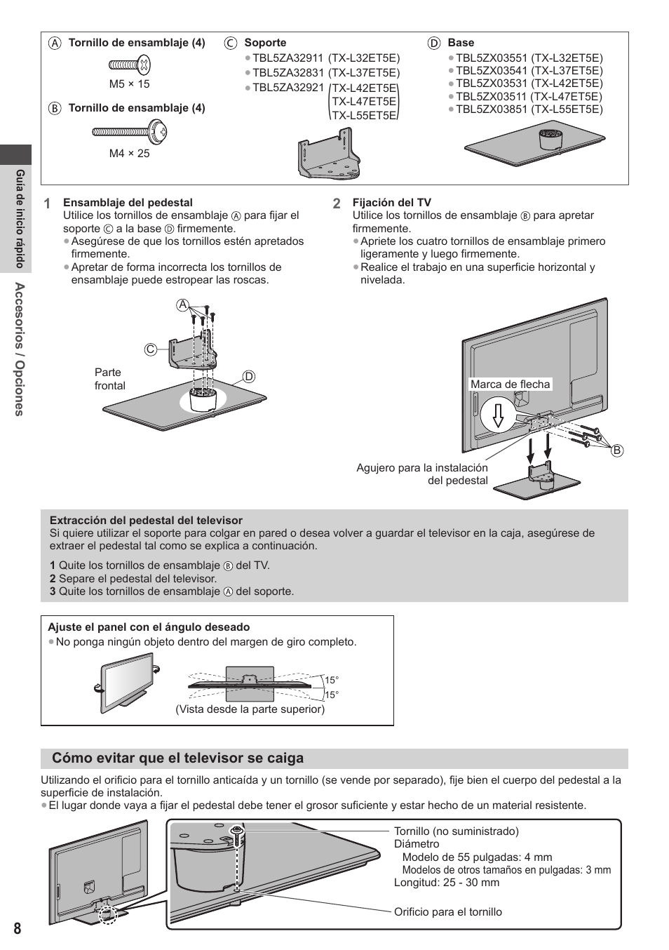 Cómo evitar que el televisor se caiga | Panasonic TXL42ET5E User Manual | Page 8 / 104