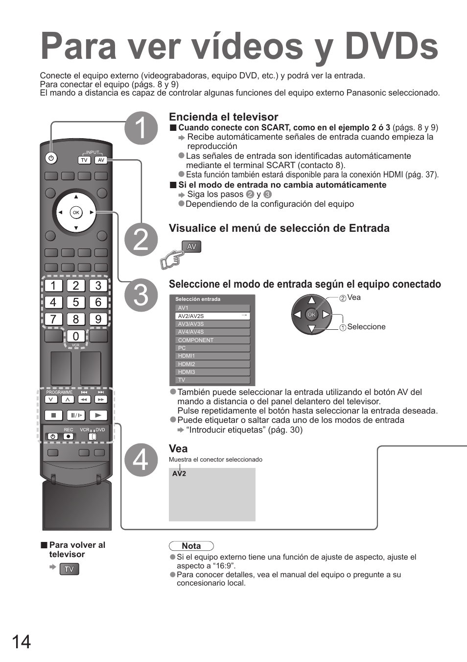 Para ver vídeos y dvds | Panasonic TH50PZ700E User Manual | Page 14 / 48