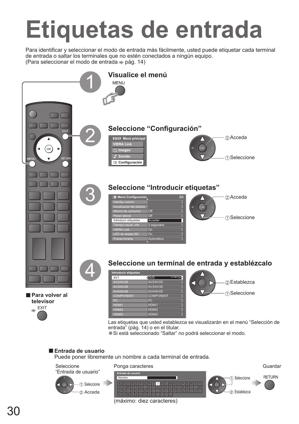 Etiquetas de entrada | Panasonic TH50PZ700E User Manual | Page 30 / 48