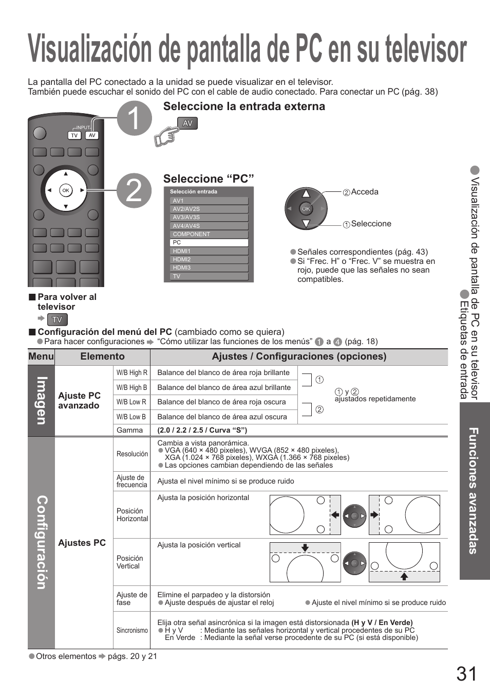 Visualización de pantalla de pc en su televisor, Imagen, Con fi guración | Panasonic TH50PZ700E User Manual | Page 31 / 48