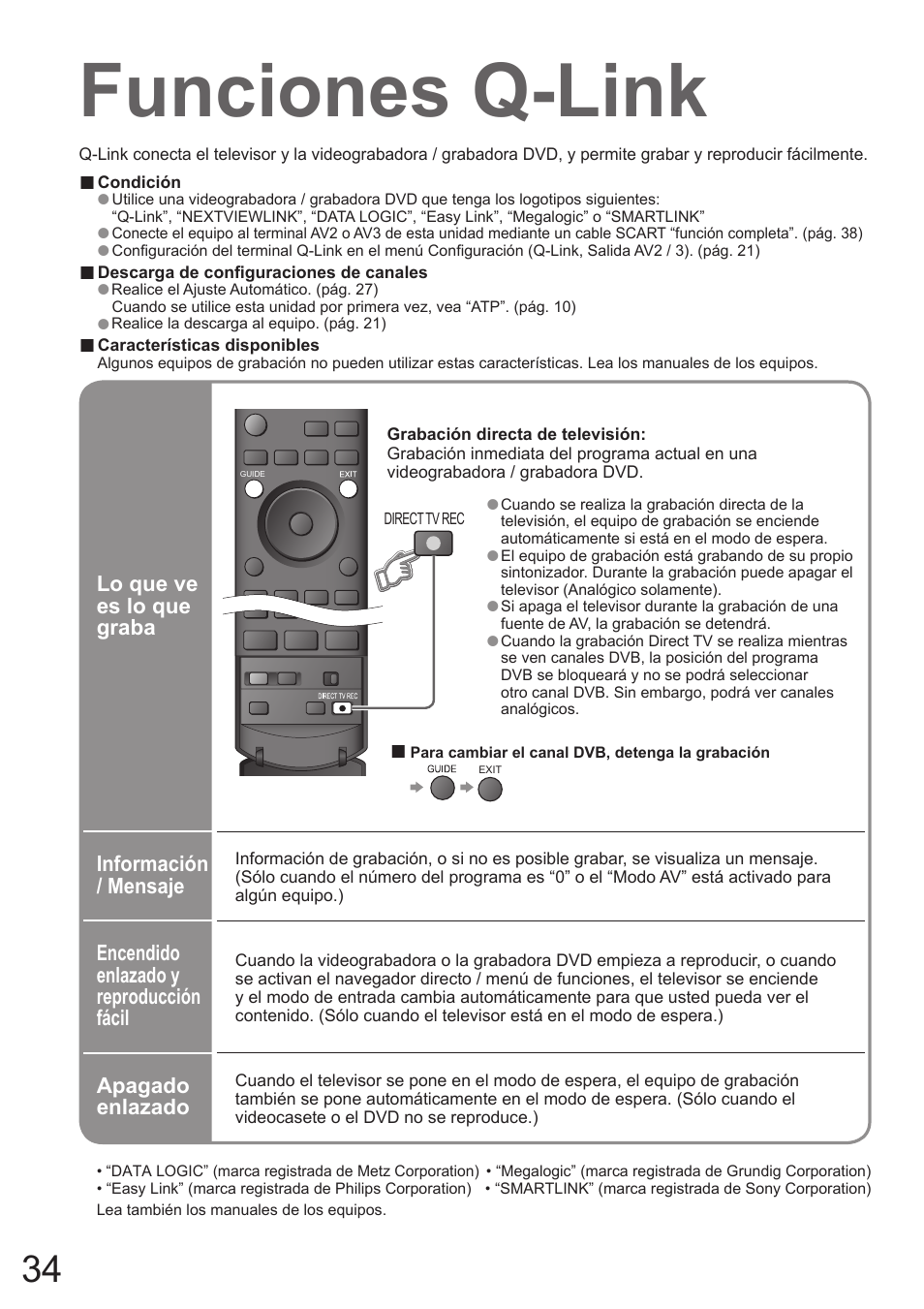 Funciones q-link | Panasonic TH50PZ700E User Manual | Page 34 / 48