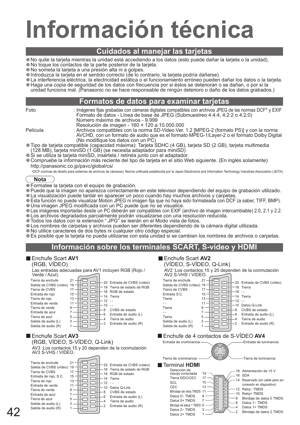 Información técnica | Panasonic TH50PZ700E User Manual | Page 42 / 48