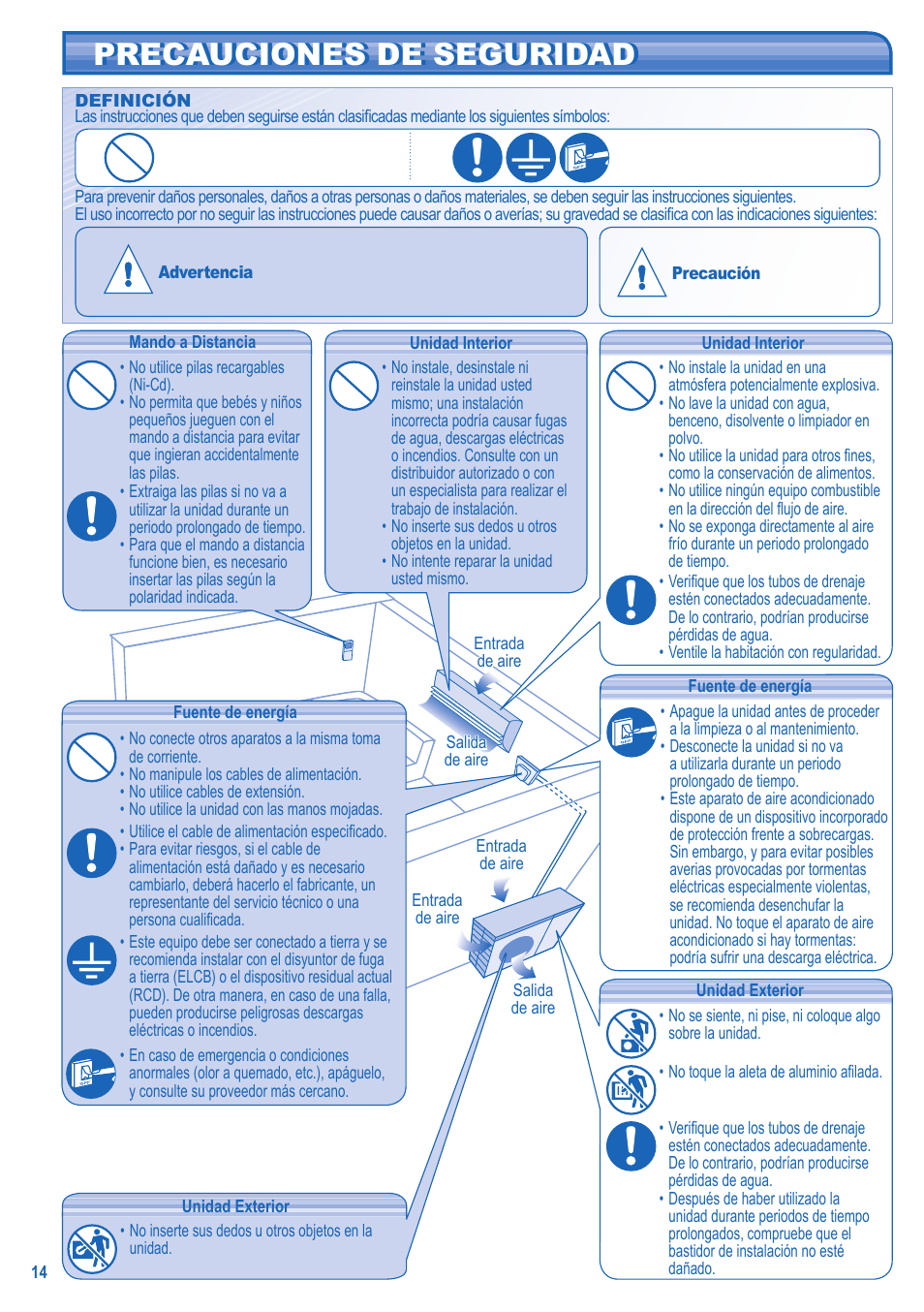 Precauciones de seguridad | Panasonic CUE24HKE User Manual | Page 2 / 8