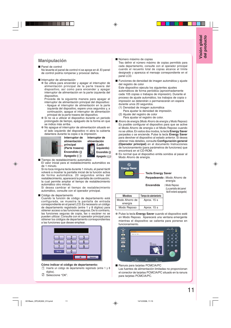 Manipulación, Visión global del pr oducto | Panasonic DPC263 User Manual | Page 11 / 112