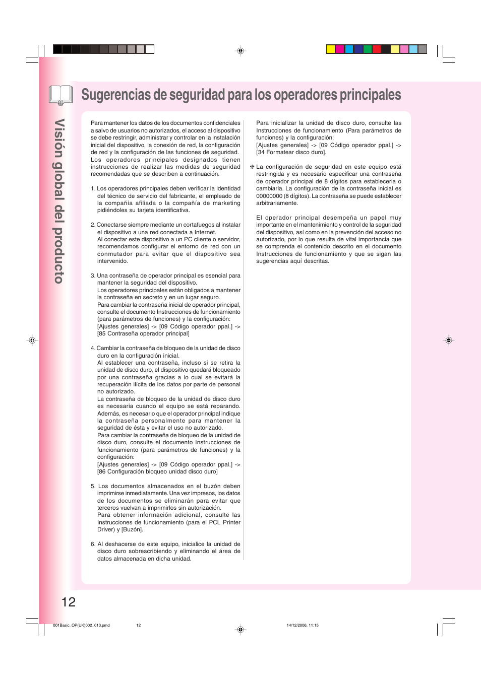 Visión global del pr oducto 12 | Panasonic DPC263 User Manual | Page 12 / 112