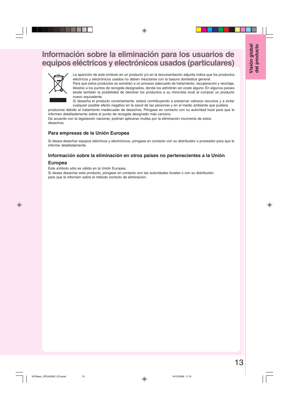 Eléctricos y electrónicos usados (particulares) | Panasonic DPC263 User Manual | Page 13 / 112