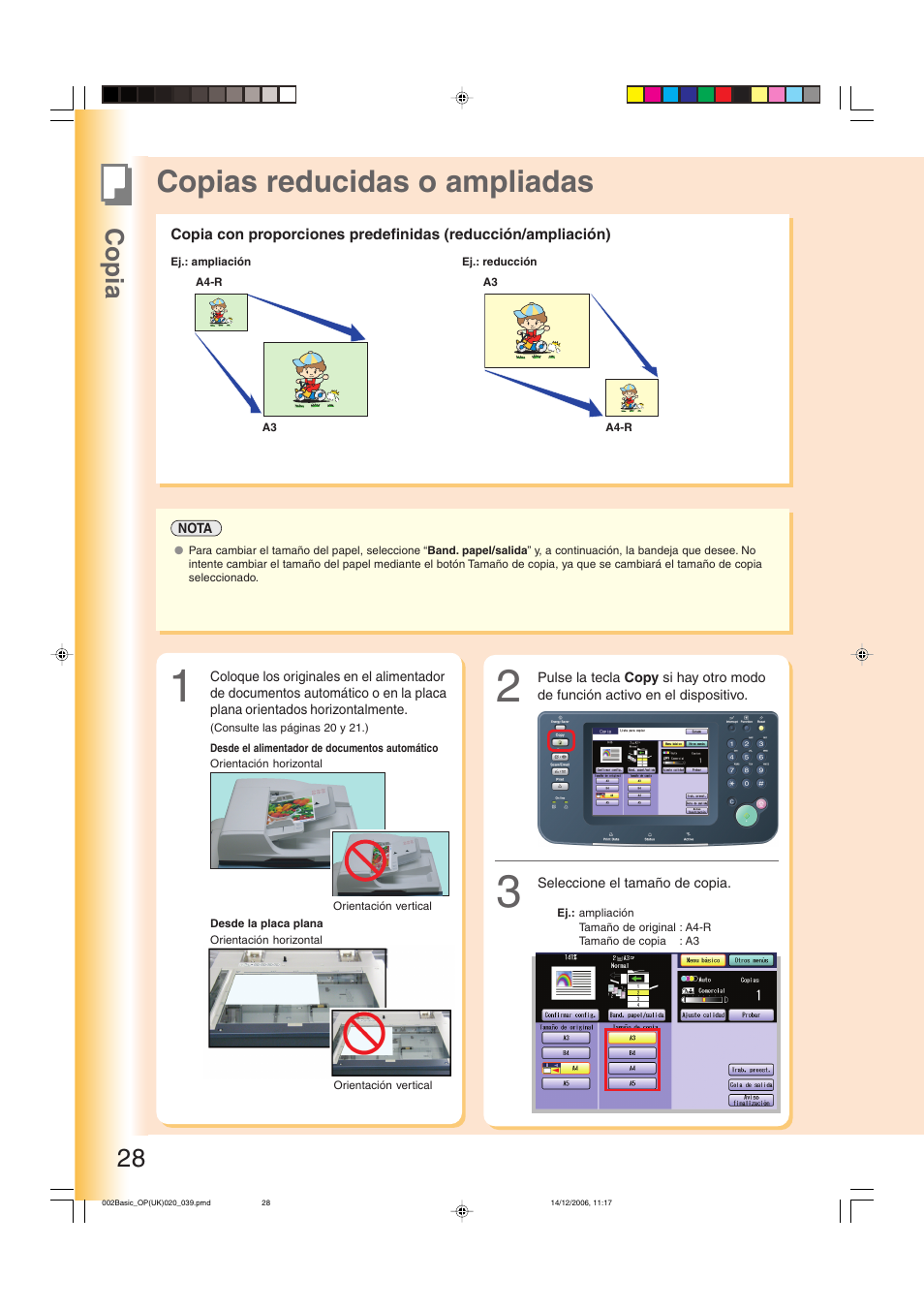 Copias reducidas o ampliadas, Copia 28 | Panasonic DPC263 User Manual | Page 28 / 112