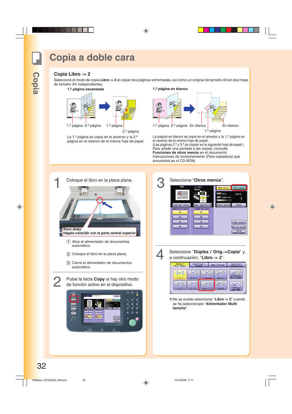 Copia libro -> 2, 32 y 33), Copia a doble cara | Copia 32 | Panasonic DPC263 User Manual | Page 32 / 112