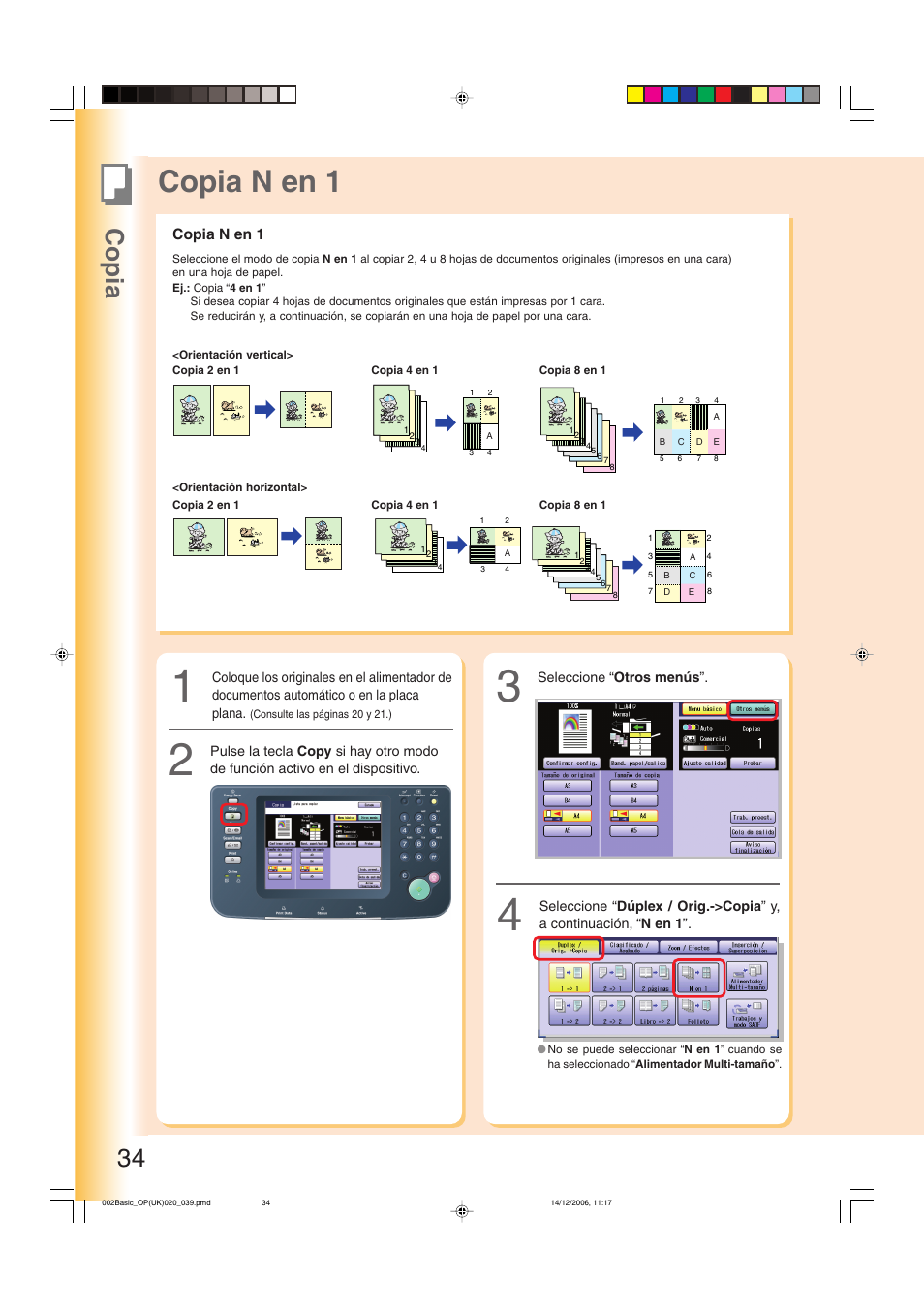 Copia n en 1, Copia 34 | Panasonic DPC263 User Manual | Page 34 / 112