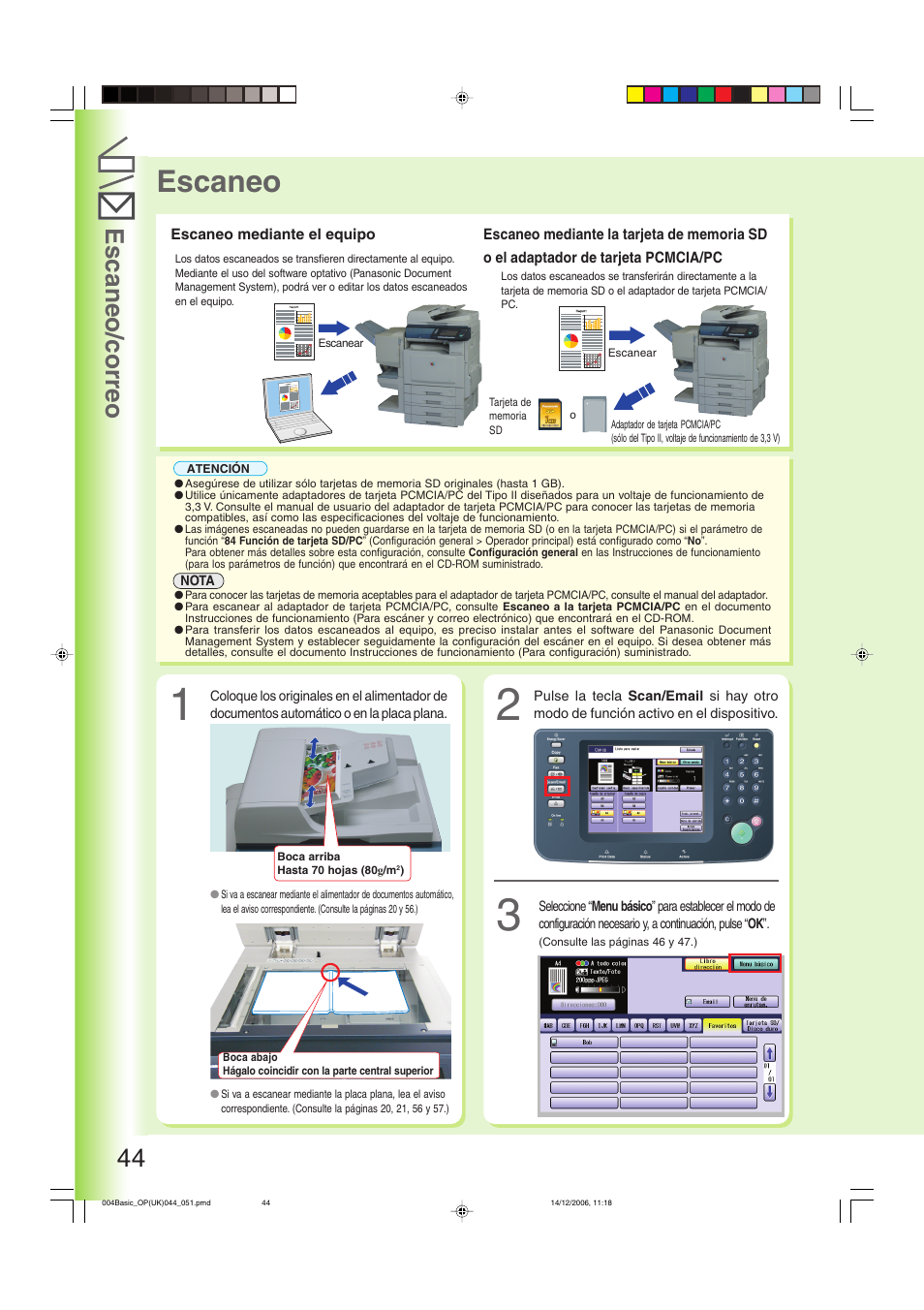 Escaneo/correo, Escaneo, Escaneo/correo 44 | Panasonic DPC263 User Manual | Page 44 / 112