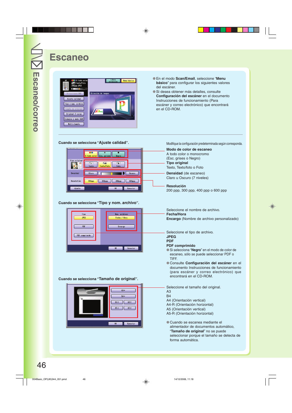 Escaneo, Escaneo/correo 46 | Panasonic DPC263 User Manual | Page 46 / 112