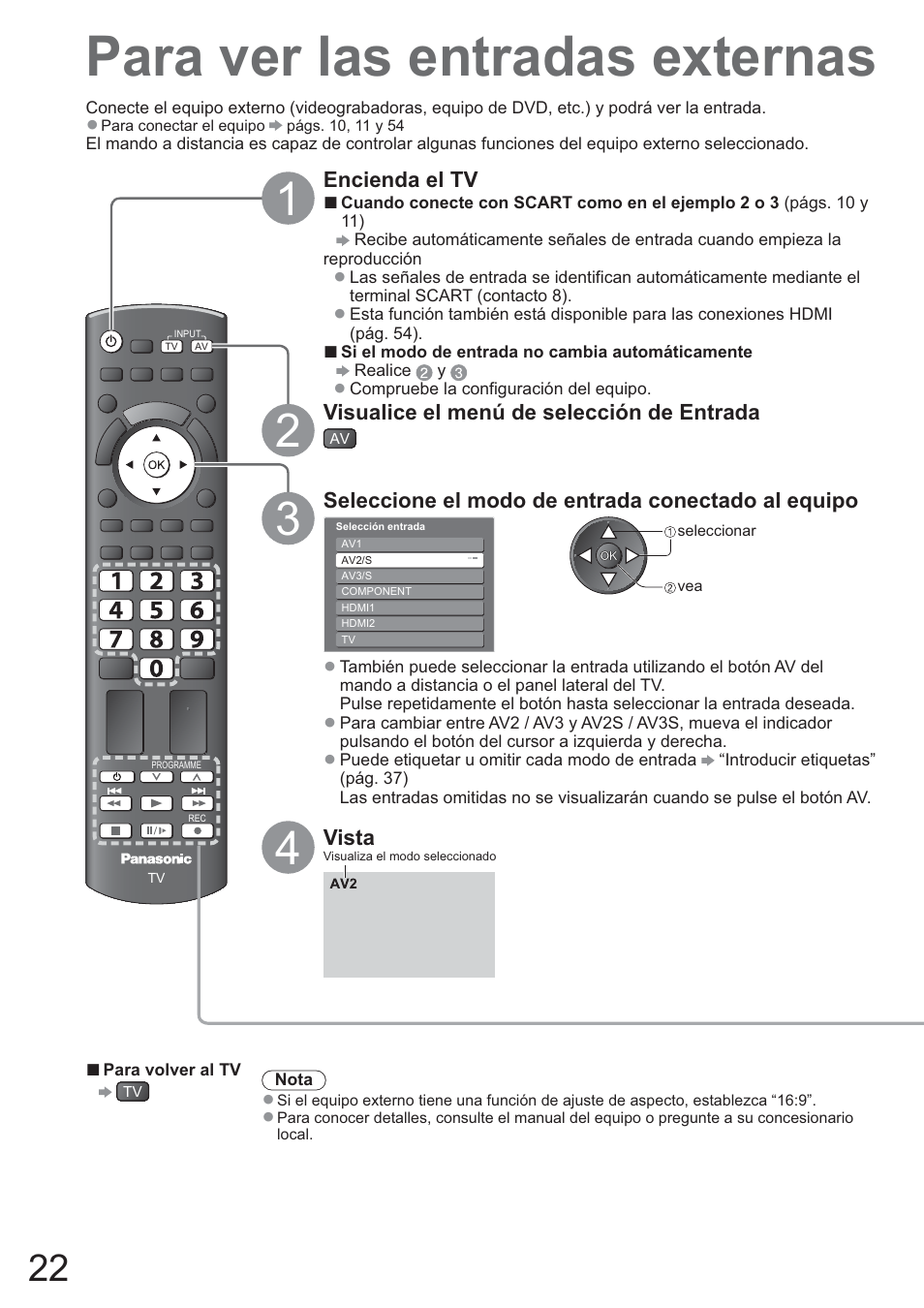 Para ver las entradas externas | Panasonic TXL42U10E User Manual | Page 22 / 64
