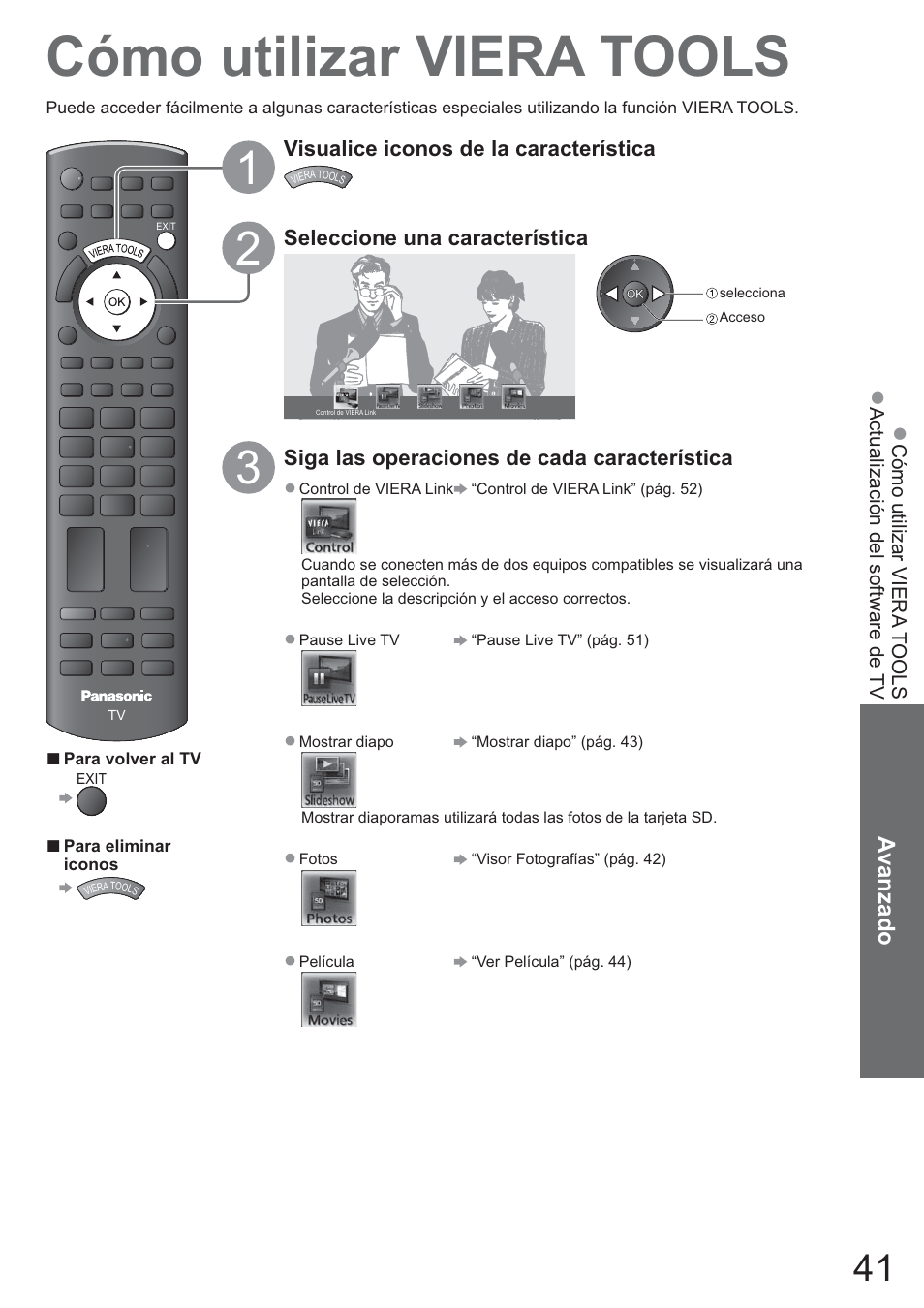 Cómo utilizar viera tools, Avanzado | Panasonic TXL42U10E User Manual | Page 41 / 64