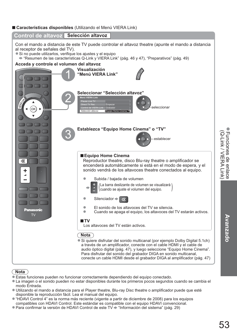 Avanzado, Control de altavoz | Panasonic TXL42U10E User Manual | Page 53 / 64