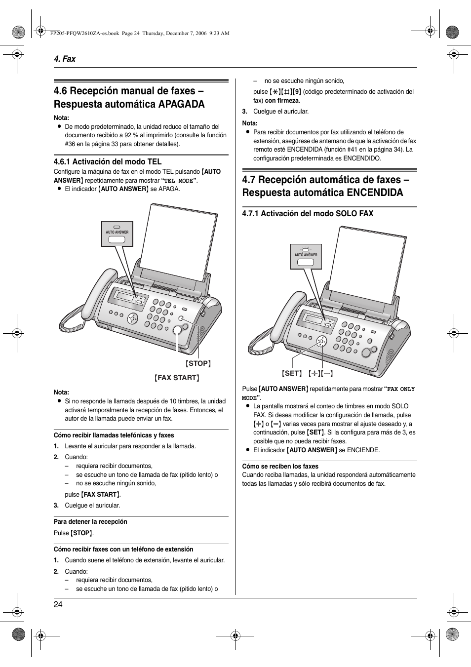 Fax 24 | Panasonic KXFP205 User Manual | Page 24 / 52