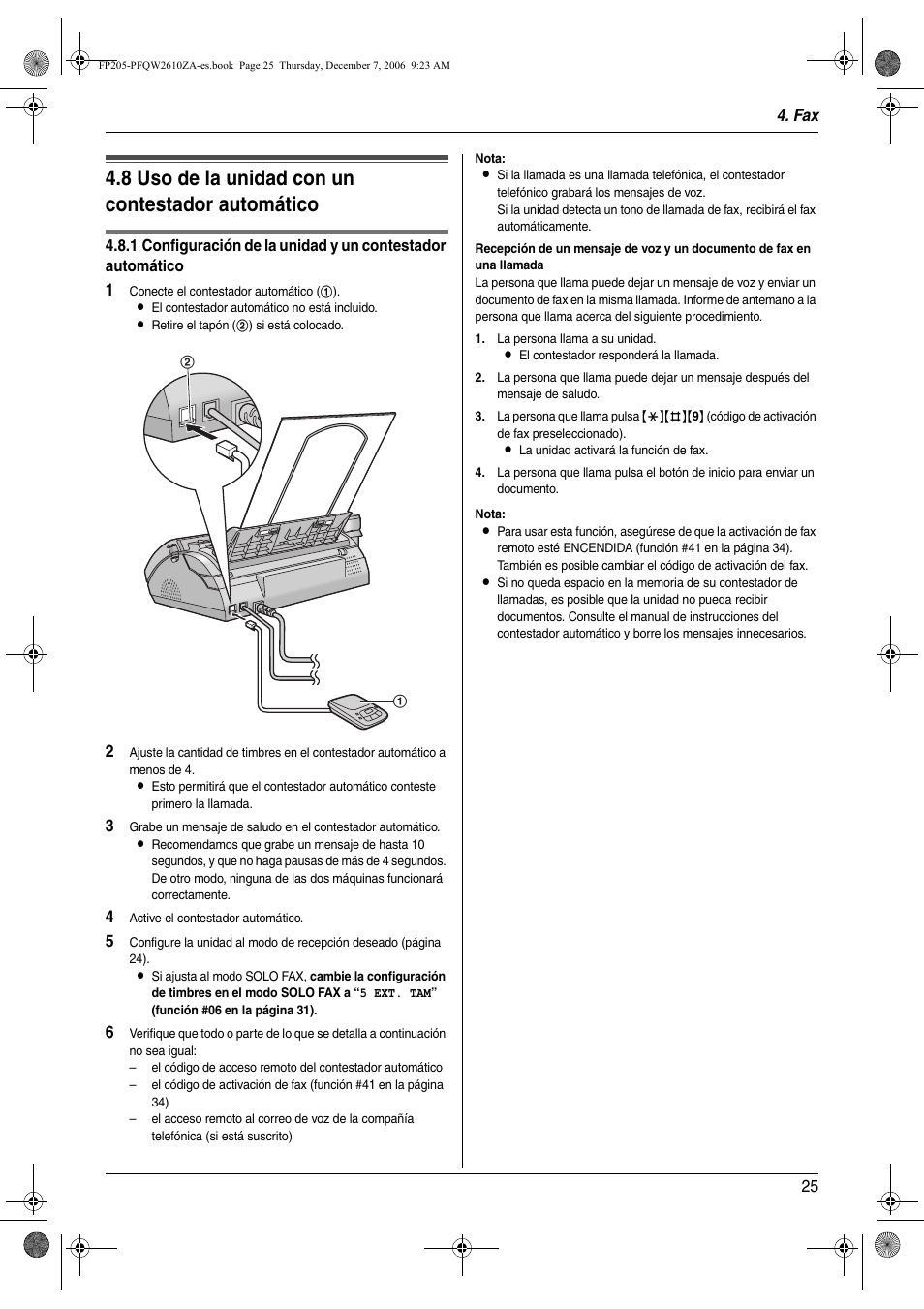 8 uso de la unidad con un contestador automático, Uso de la unidad con un contestador automático, 8 uso de la unidad con un contestador automático | Panasonic KXFP205 User Manual | Page 25 / 52