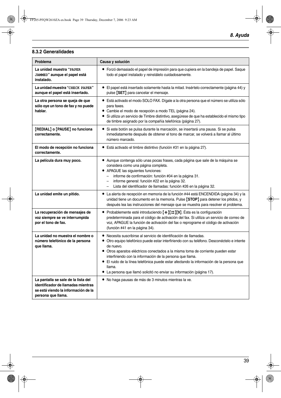 Ayuda 39 | Panasonic KXFP205 User Manual | Page 39 / 52