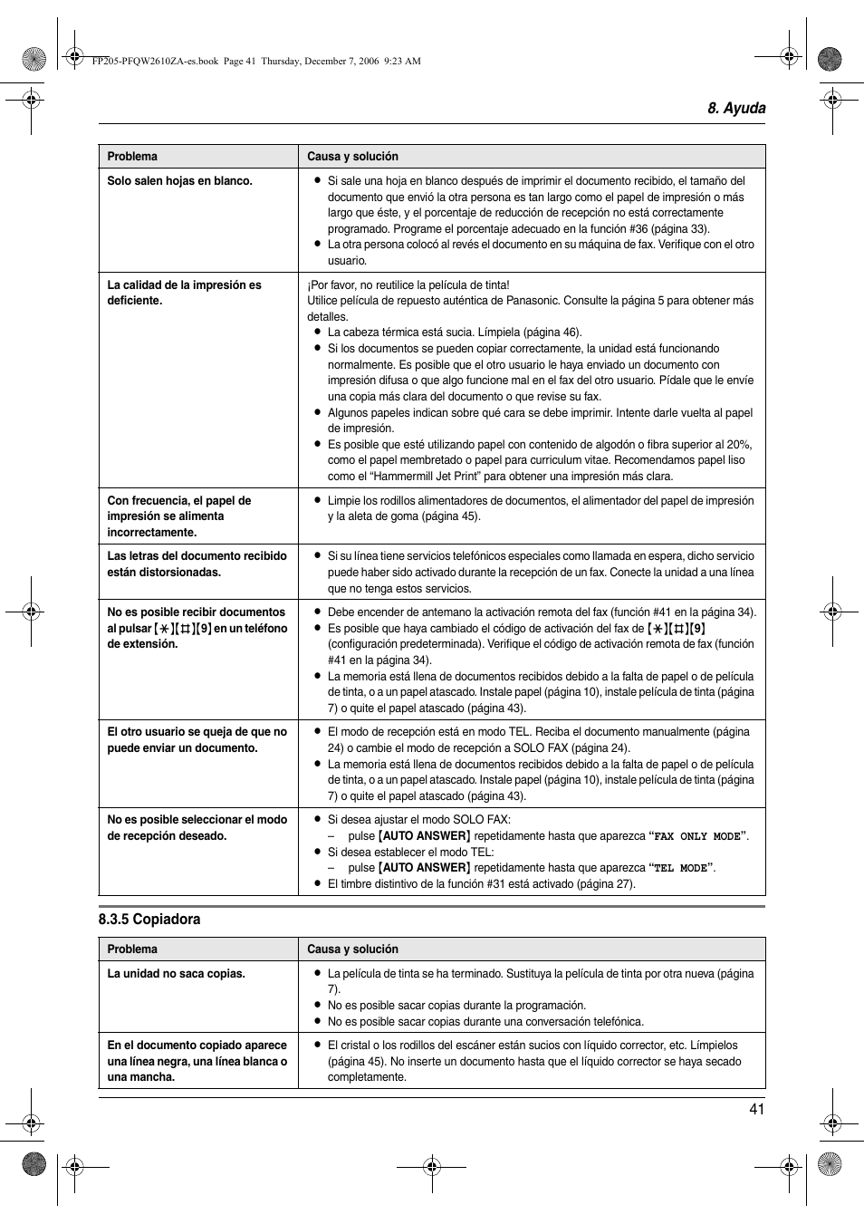 Ayuda 41 | Panasonic KXFP205 User Manual | Page 41 / 52