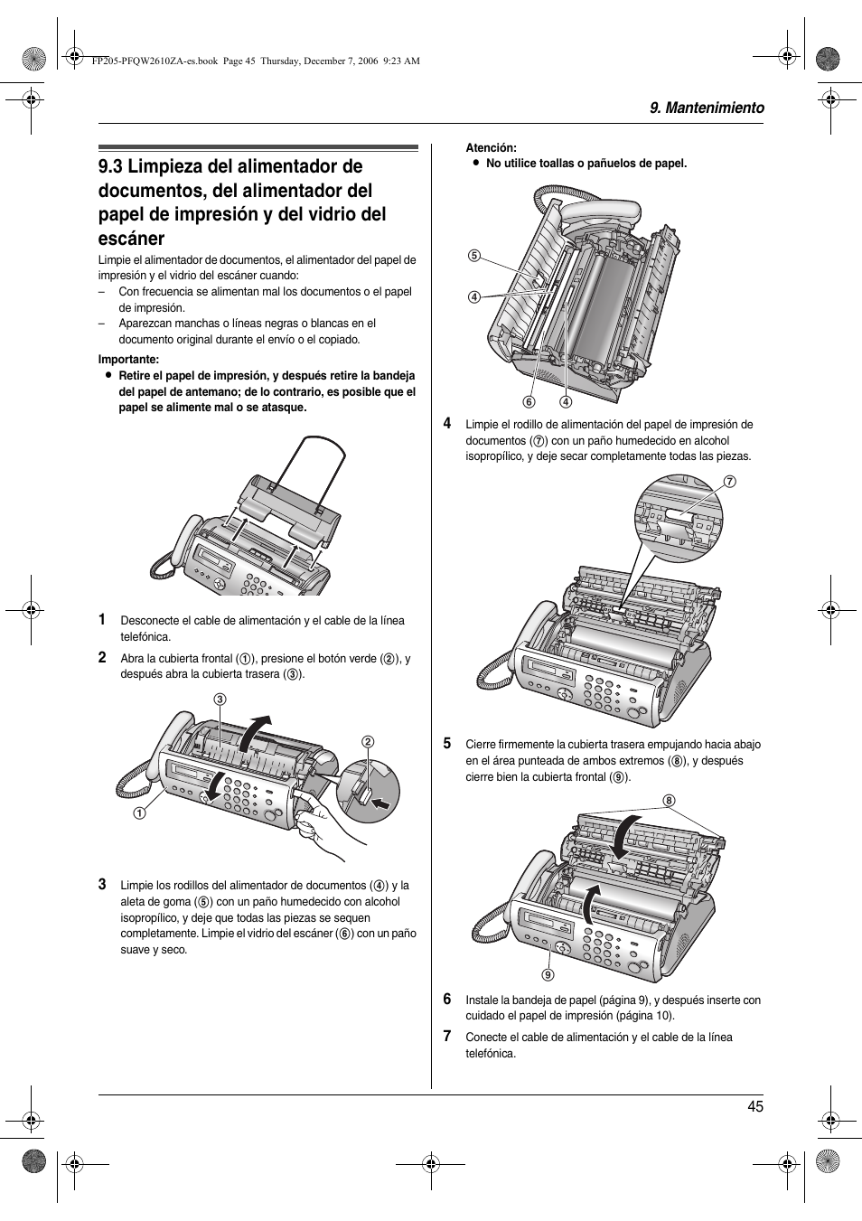 Limpieza | Panasonic KXFP205 User Manual | Page 45 / 52