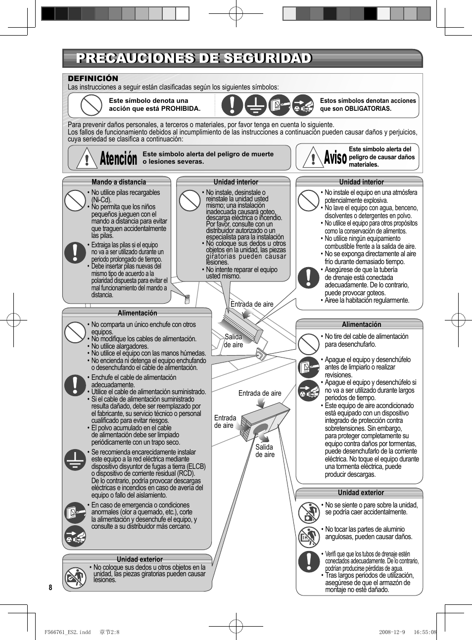 Atención, Aviso, Precauciones de seguridad | Panasonic KITRE12JKX User Manual | Page 2 / 10