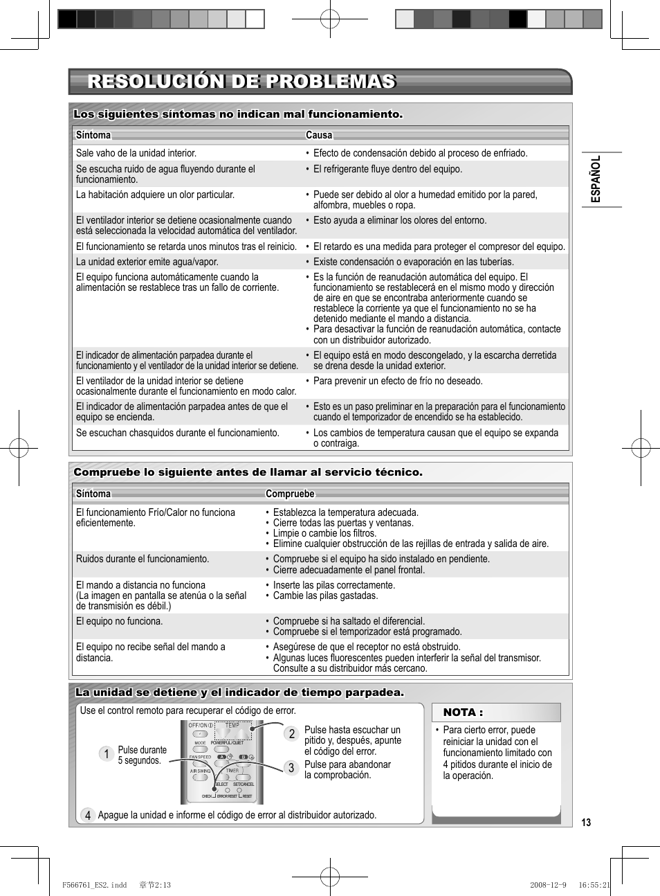 Resolución de problemas | Panasonic KITRE12JKX User Manual | Page 7 / 10