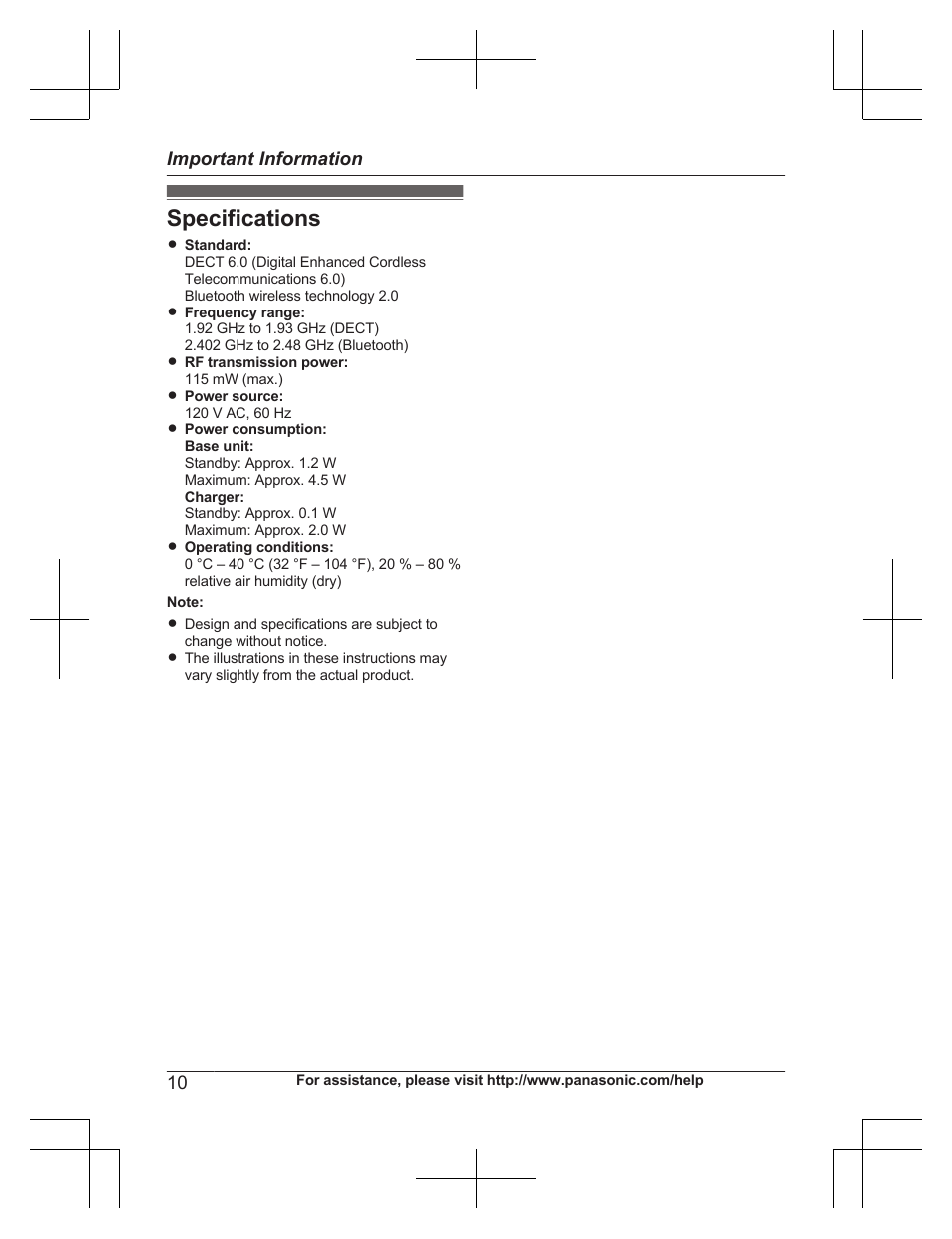 Specifications | Panasonic KXTG7732 User Manual | Page 10 / 88