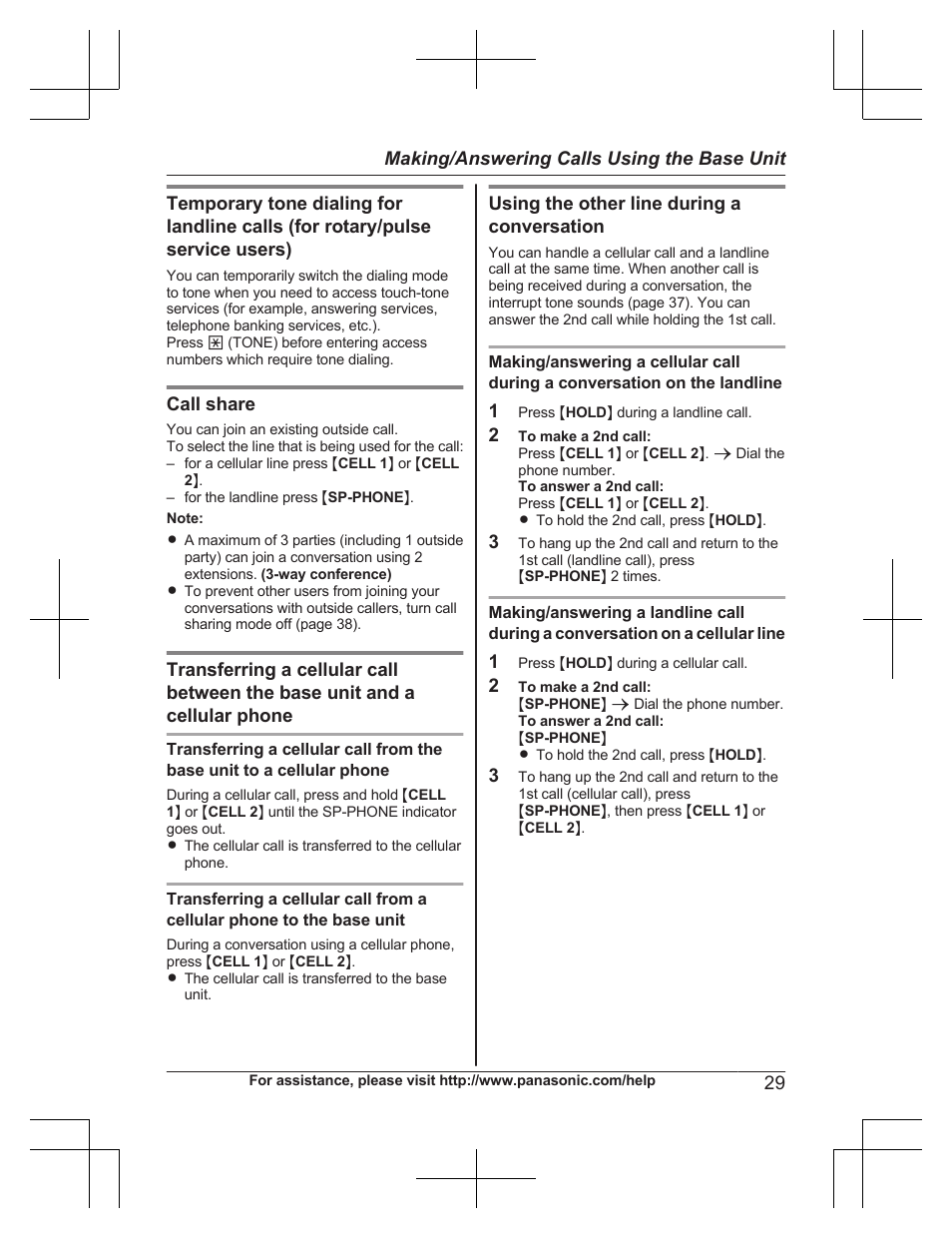 Call share, Using the other line during a conversation, 29 making/answering calls using the base unit | Panasonic KXTG7732 User Manual | Page 29 / 88