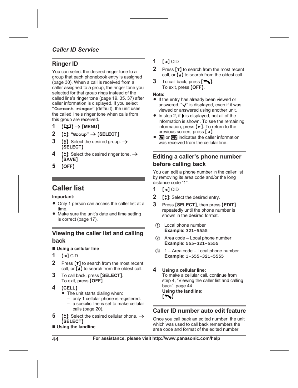 Caller list | Panasonic KXTG7732 User Manual | Page 44 / 88