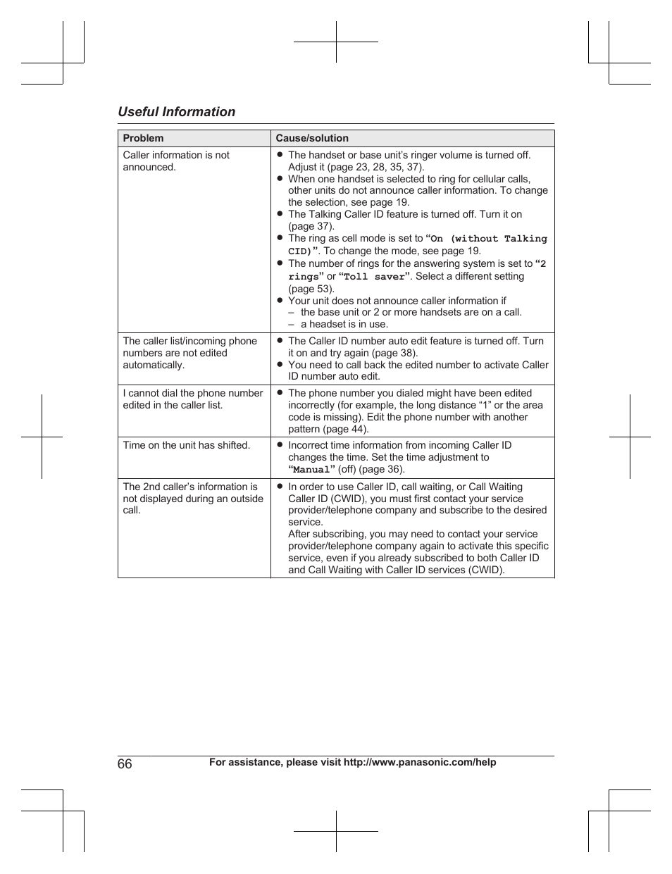 Useful information | Panasonic KXTG7732 User Manual | Page 66 / 88