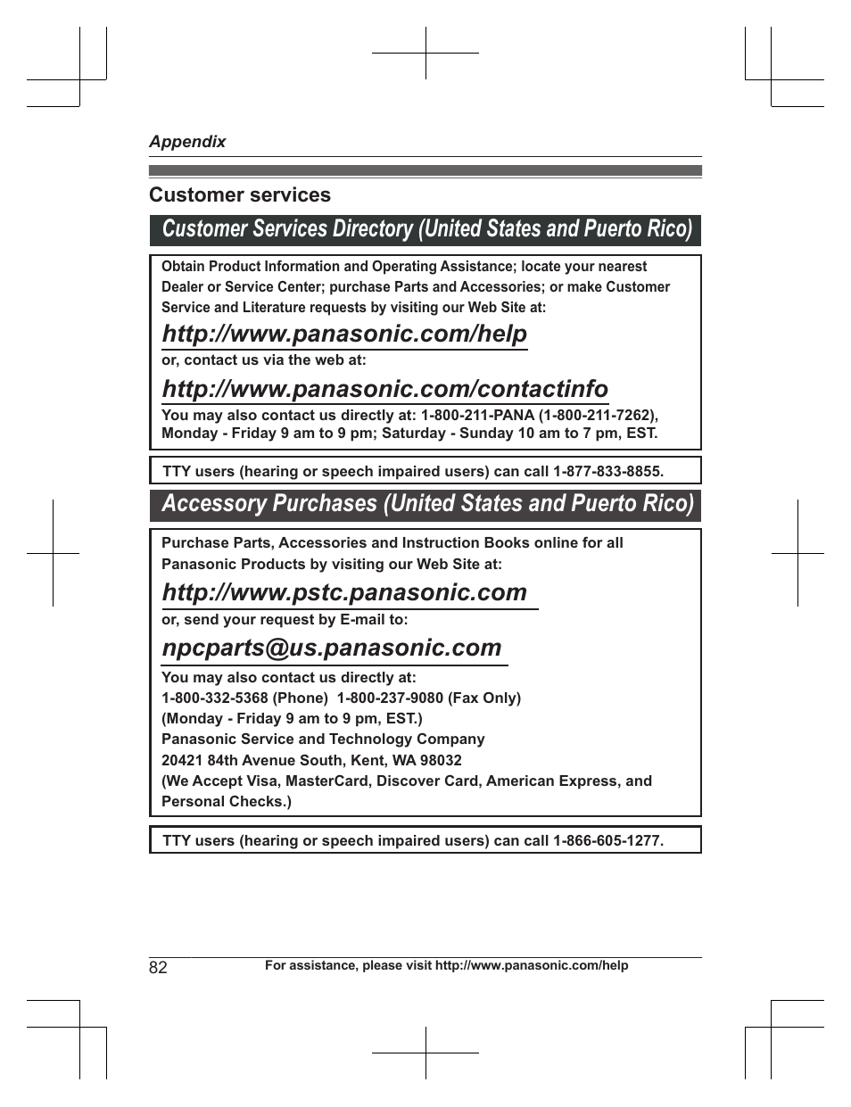 Appendix, Customer services | Panasonic KXTG7732 User Manual | Page 82 / 88