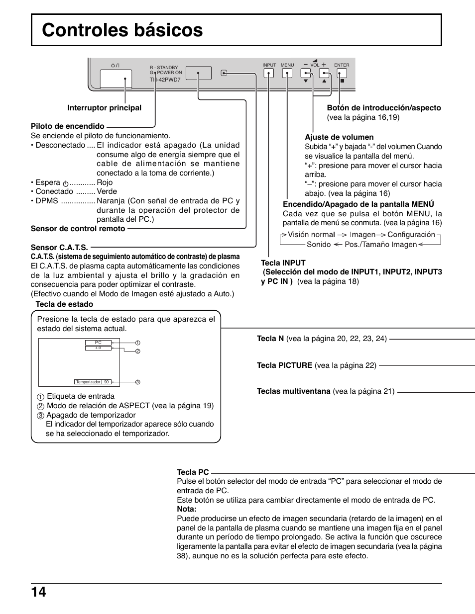 Controles básicos | Panasonic TH42PWD7UY User Manual | Page 14 / 44