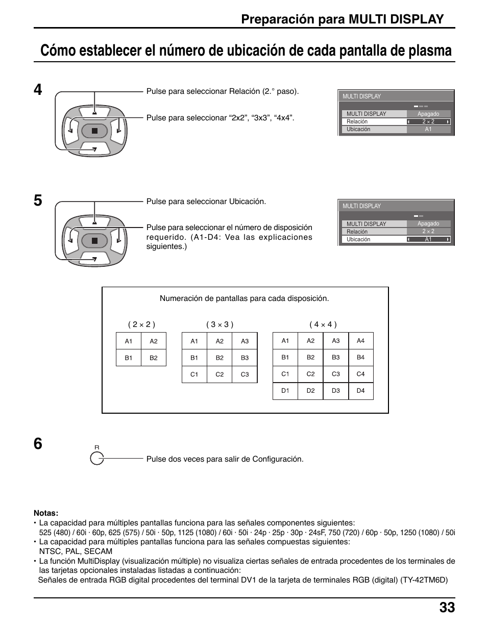 Preparación para multi display | Panasonic TH42PWD7UY User Manual | Page 33 / 44
