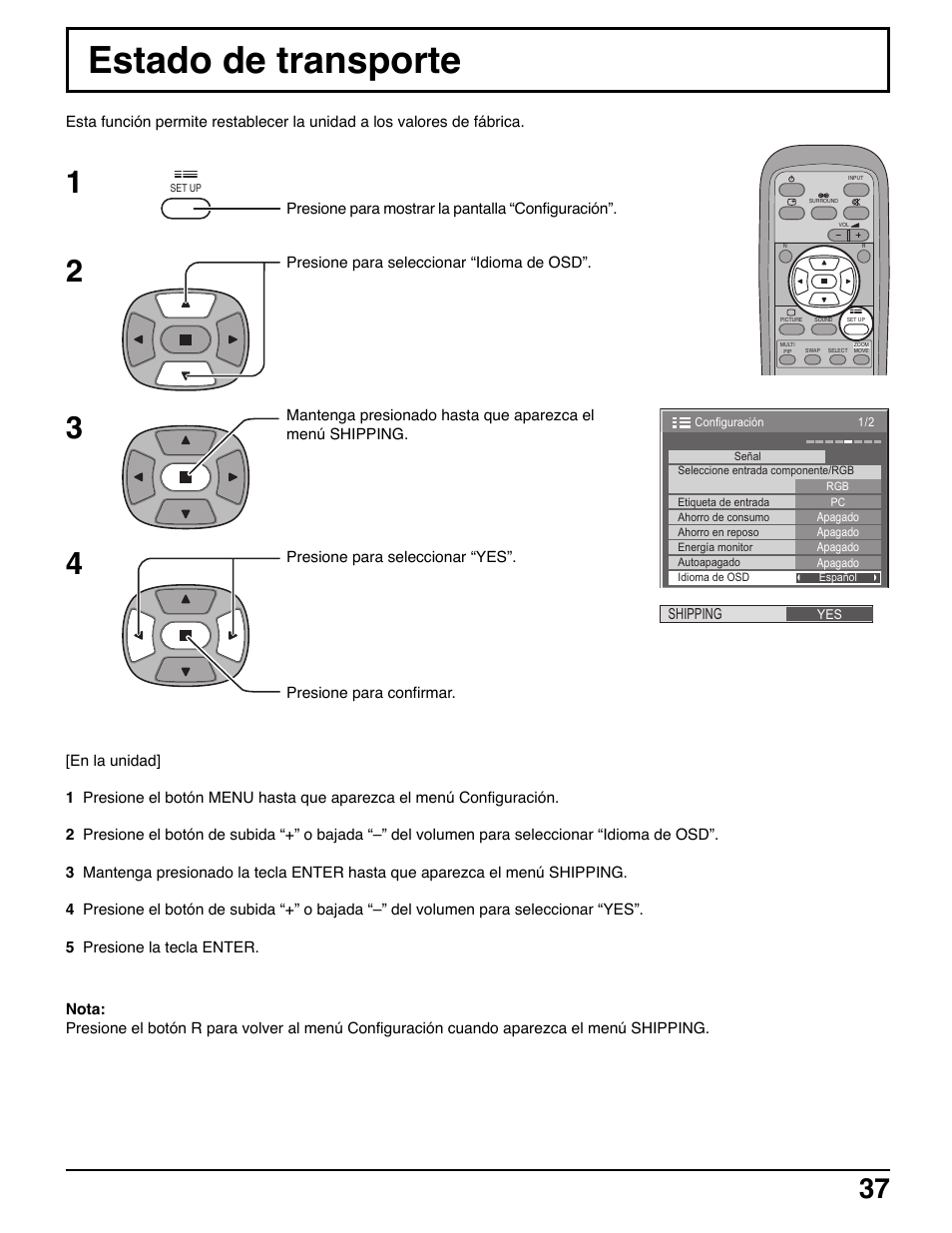 Estado de transporte | Panasonic TH42PWD7UY User Manual | Page 37 / 44