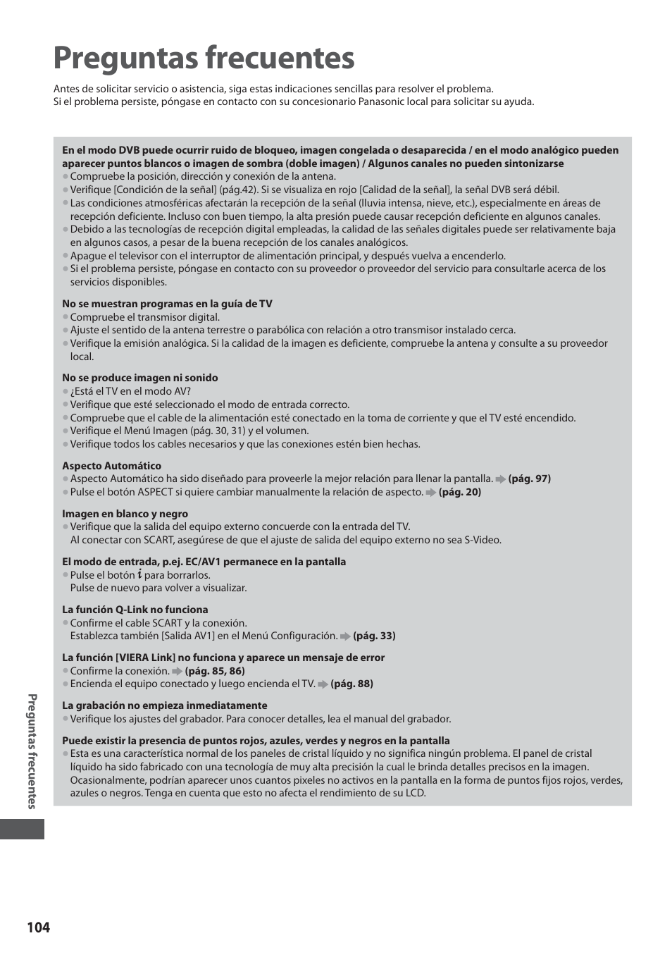 Preguntas frecuentes | Panasonic TXL19D35ES User Manual | Page 104 / 108