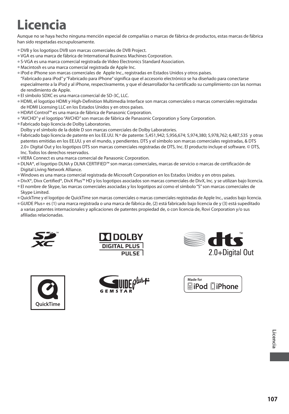 Licencia | Panasonic TXL19D35ES User Manual | Page 107 / 108