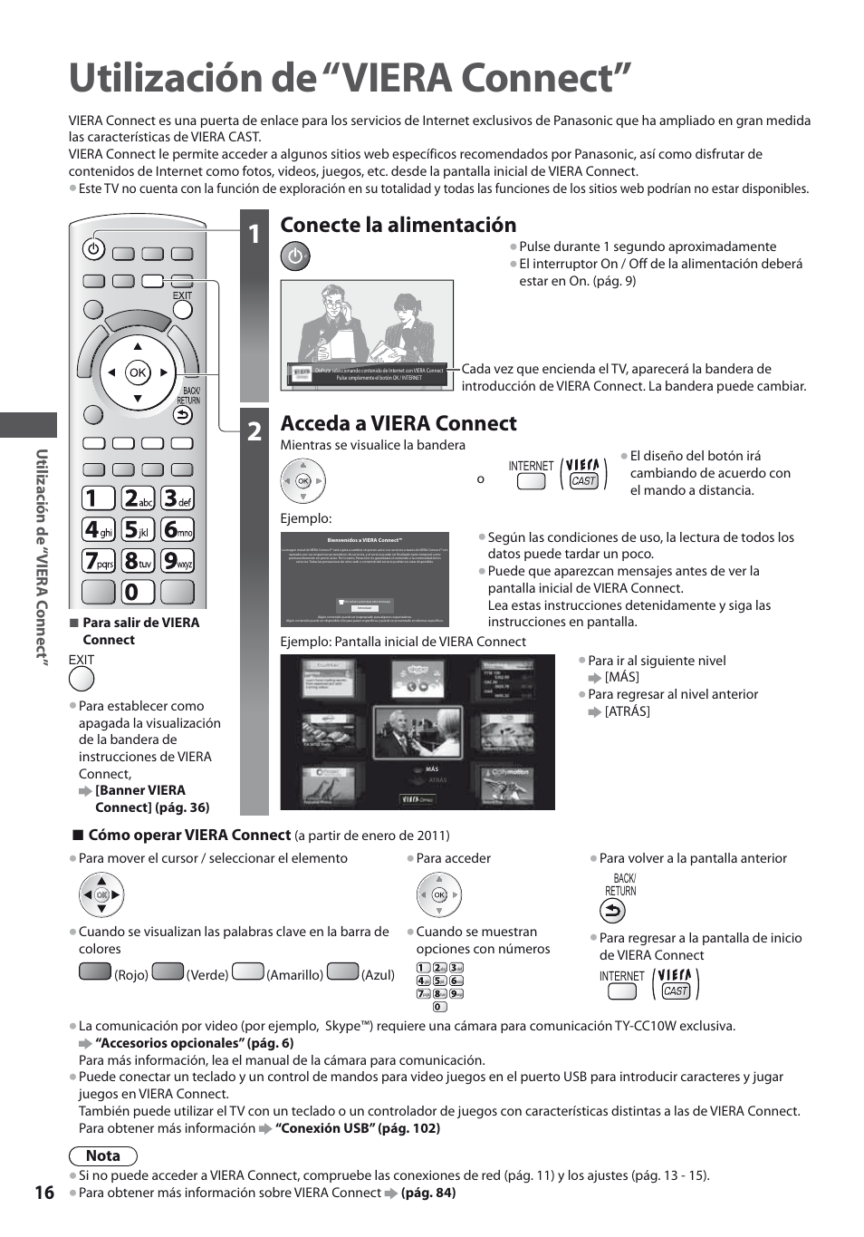 Utilización de “viera connect, Conecte la alimentación, Acceda a viera connect | Panasonic TXL19D35ES User Manual | Page 16 / 108