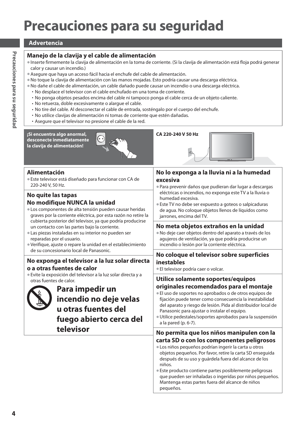 Precauciones para su seguridad | Panasonic TXL19D35ES User Manual | Page 4 / 108