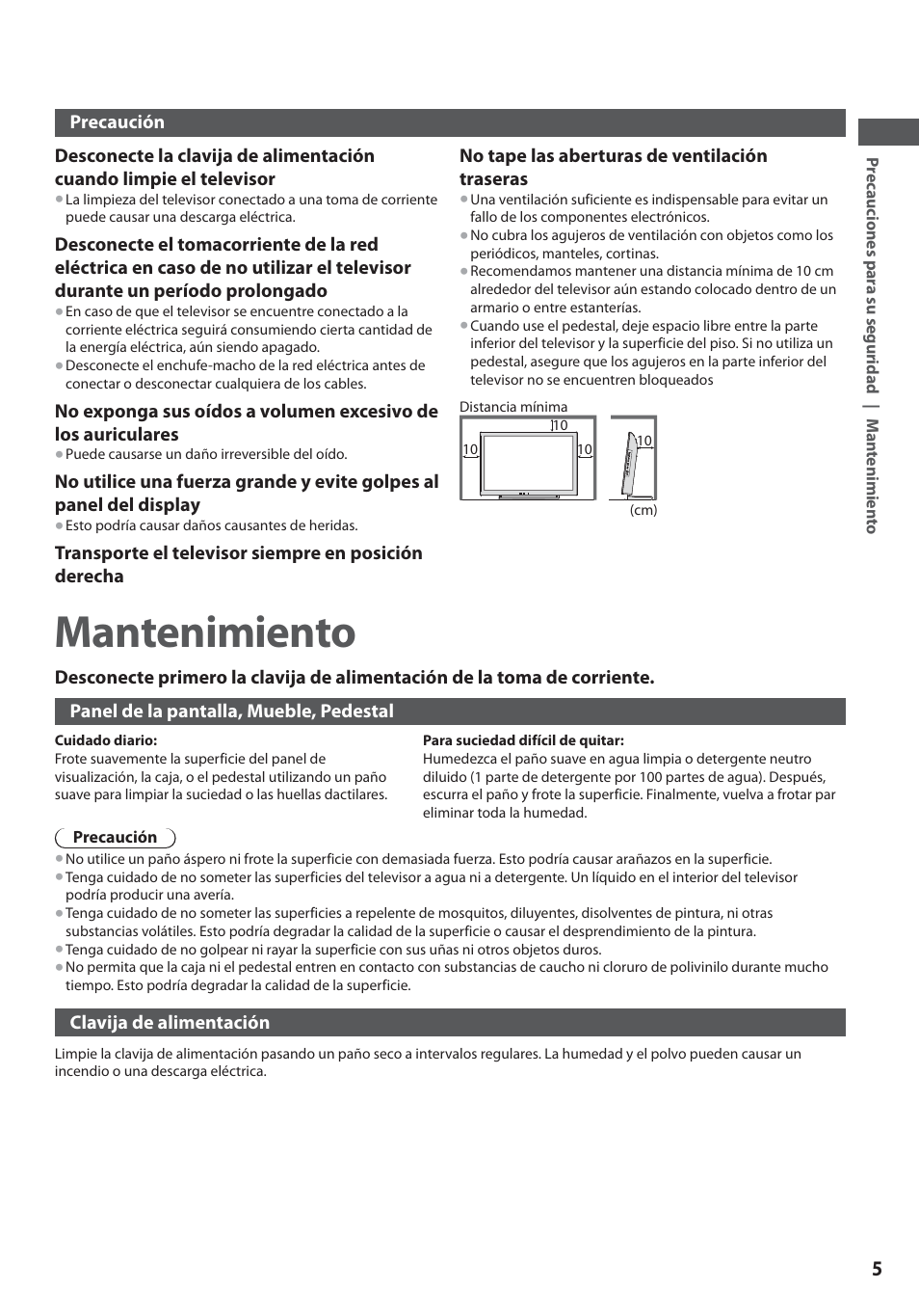 Mantenimiento | Panasonic TXL19D35ES User Manual | Page 5 / 108