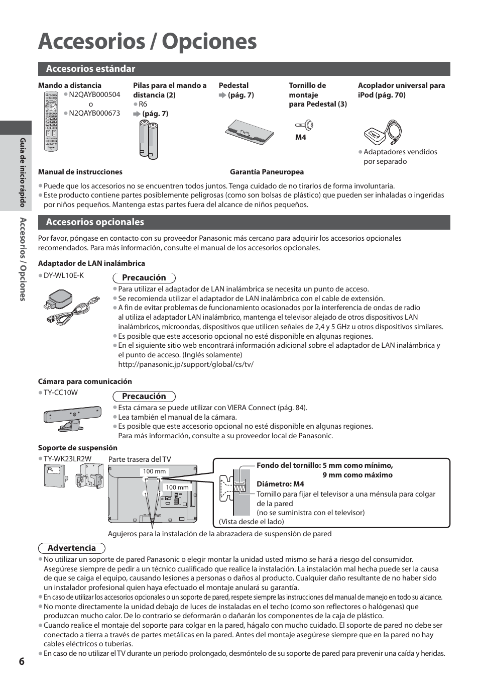 Accesorios / opciones | Panasonic TXL19D35ES User Manual | Page 6 / 108