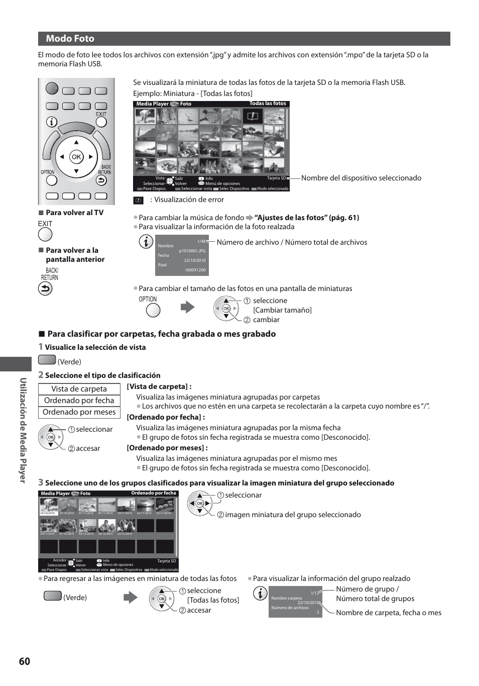 Modo foto, Utilización de media pla y e r | Panasonic TXL19D35ES User Manual | Page 60 / 108