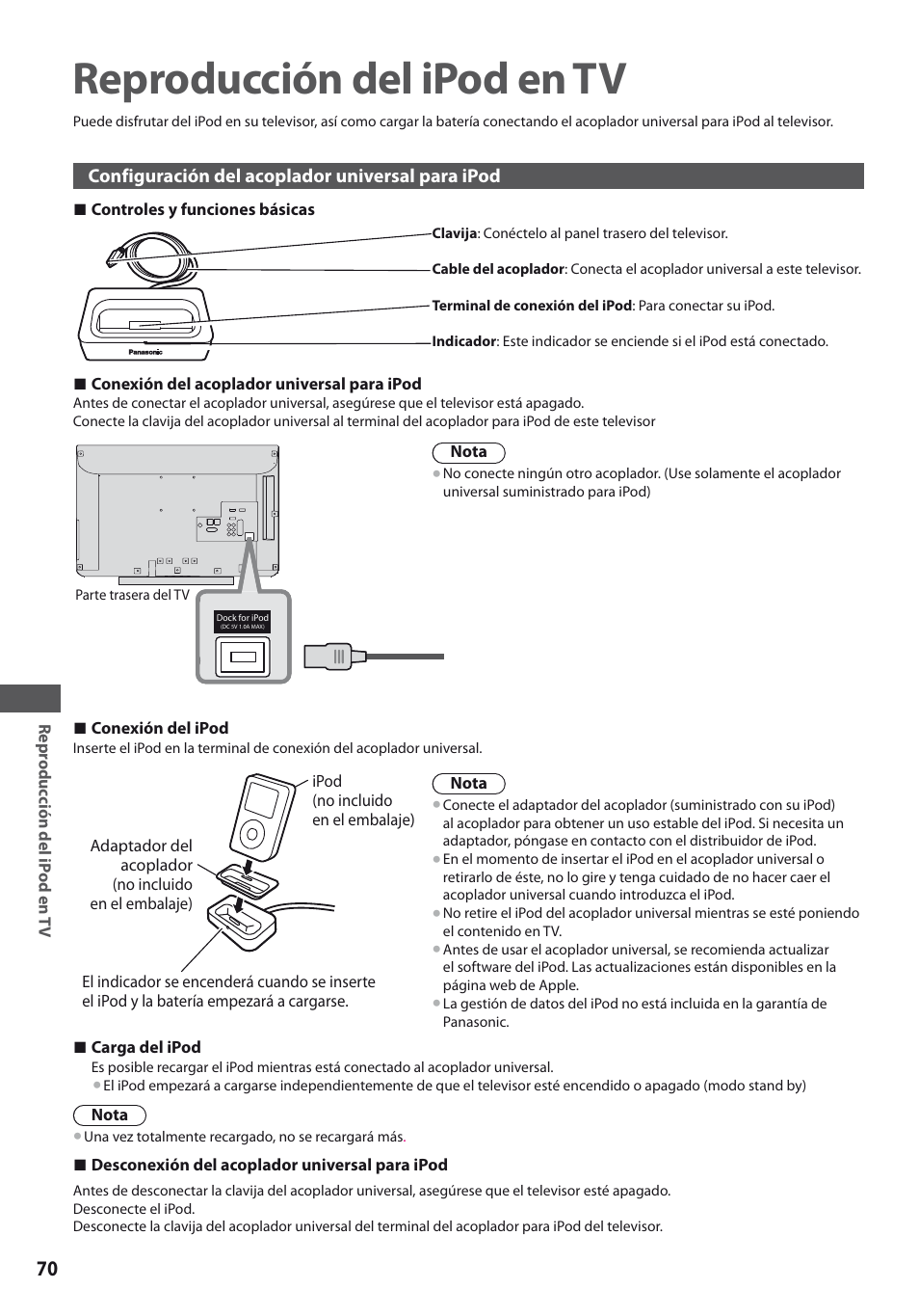 Reproducción del ipod en tv | Panasonic TXL19D35ES User Manual | Page 70 / 108