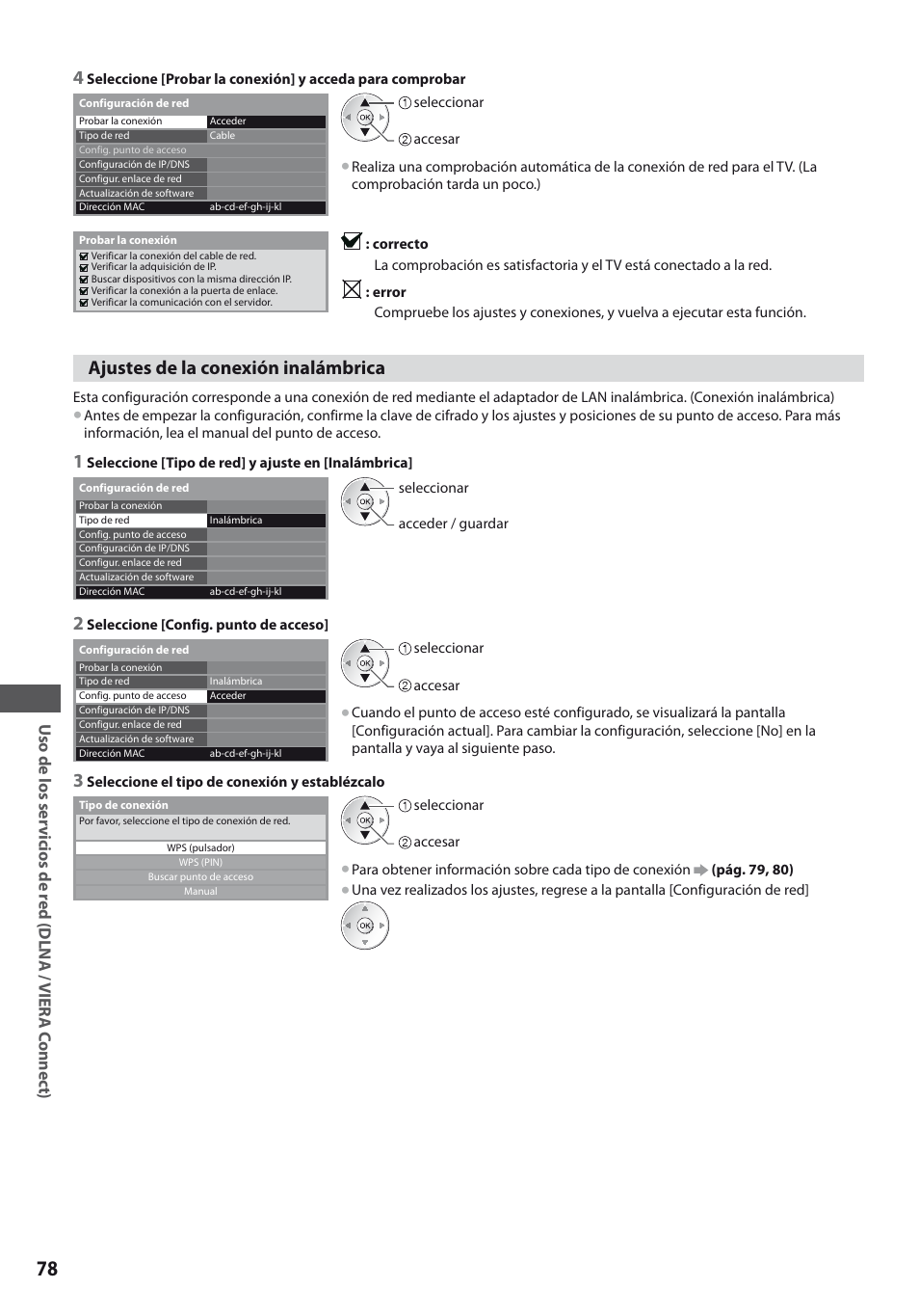 Ajustes de la conexión inalámbrica | Panasonic TXL19D35ES User Manual | Page 78 / 108