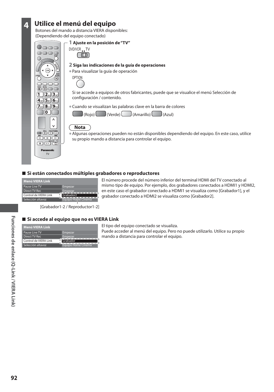 Utilice el menú del equipo | Panasonic TXL19D35ES User Manual | Page 92 / 108