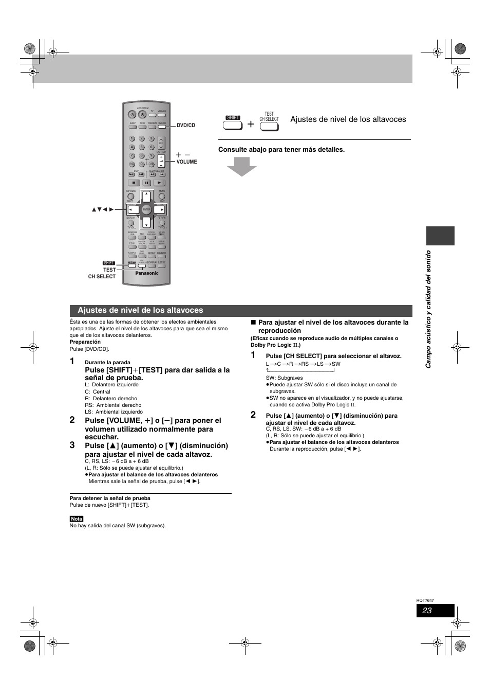 Ajustes de nivel de los altavoces, Consulte abajo para tener más detalles | Panasonic SCHT520 User Manual | Page 23 / 32