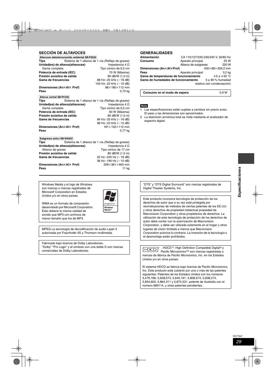 Panasonic SCHT520 User Manual | Page 29 / 32