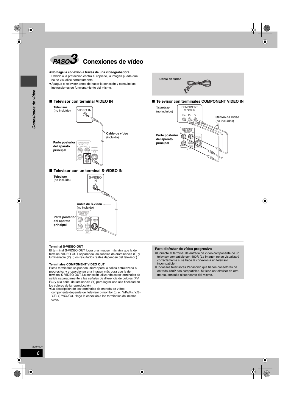 Paso, Conexiones de vídeo, Cone x ion e s de v íde o | Panasonic SCHT520 User Manual | Page 6 / 32