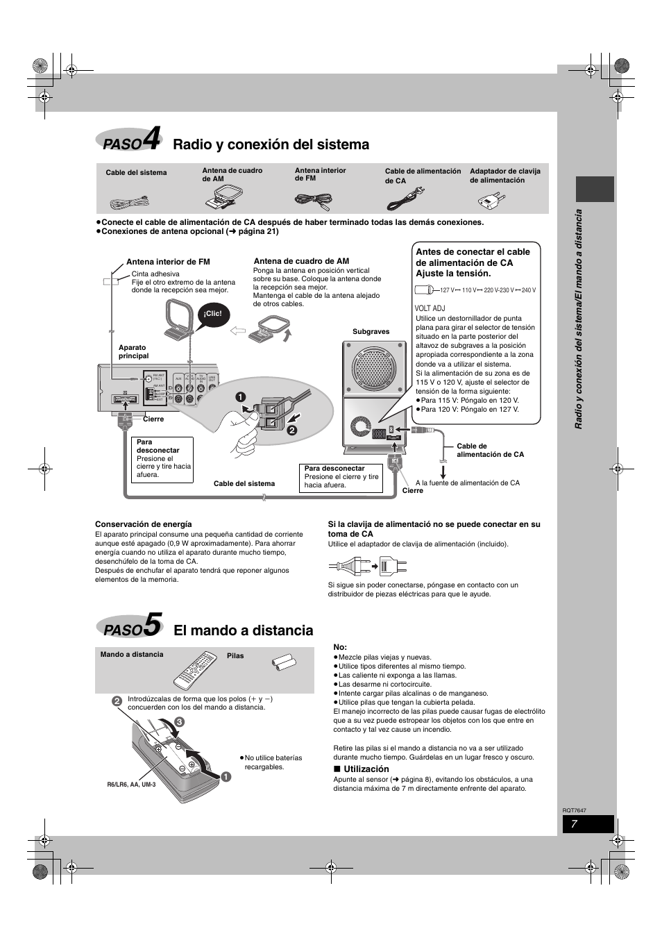 Paso, Radio y conexión del sistema, El mando a distancia | Panasonic SCHT520 User Manual | Page 7 / 32